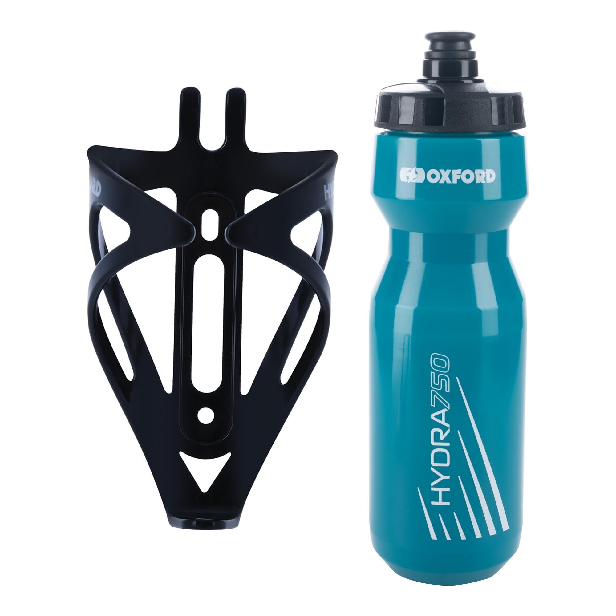 Oxford Bike Bottle Holder and 750ml Teal BPA-Free Water Bottle Set - Durable Matt Black Cage, Universal Fit for Road and Mountain Bikes, Easy Install - Perfect for Outdoor Cycling and Hydration