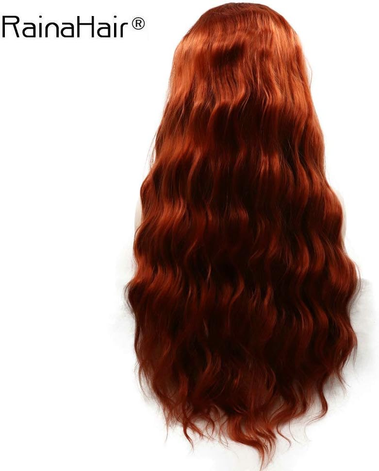 RainaHair 24inch Copper Red Long Water Wave Cosplay Women Wigs Orange Synthetic Lace Front Wigs Natural Looking Heat Resistant Fiber Hair for Ladies Party - Image 5