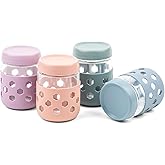 MICEBAY 16oz Overnight Oats Containers with Silicone Sleeves, 4-Pack Wide Mouth Glass Mason Salad Jars with Airtight Lids, BPA-Free Dishwasher Safe Leak-Proof Chia Seed Pudding Jar Meal Prep Container