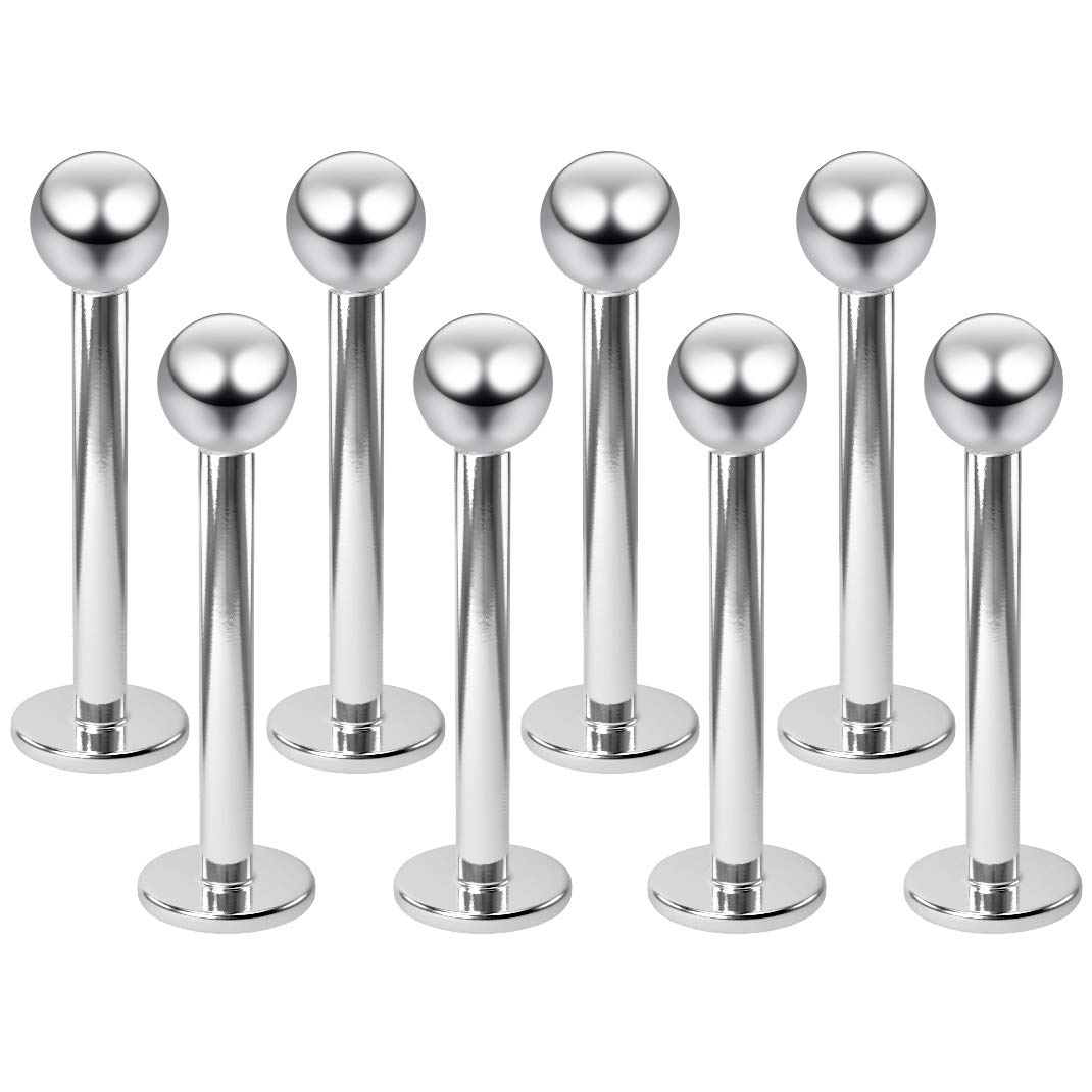 8pc Bulk 16g 1.2mm Stainless Steel Labret Bar Studs 3mm Ball Lip Rings Piercing Jewellery Monroe Tragus 10mm