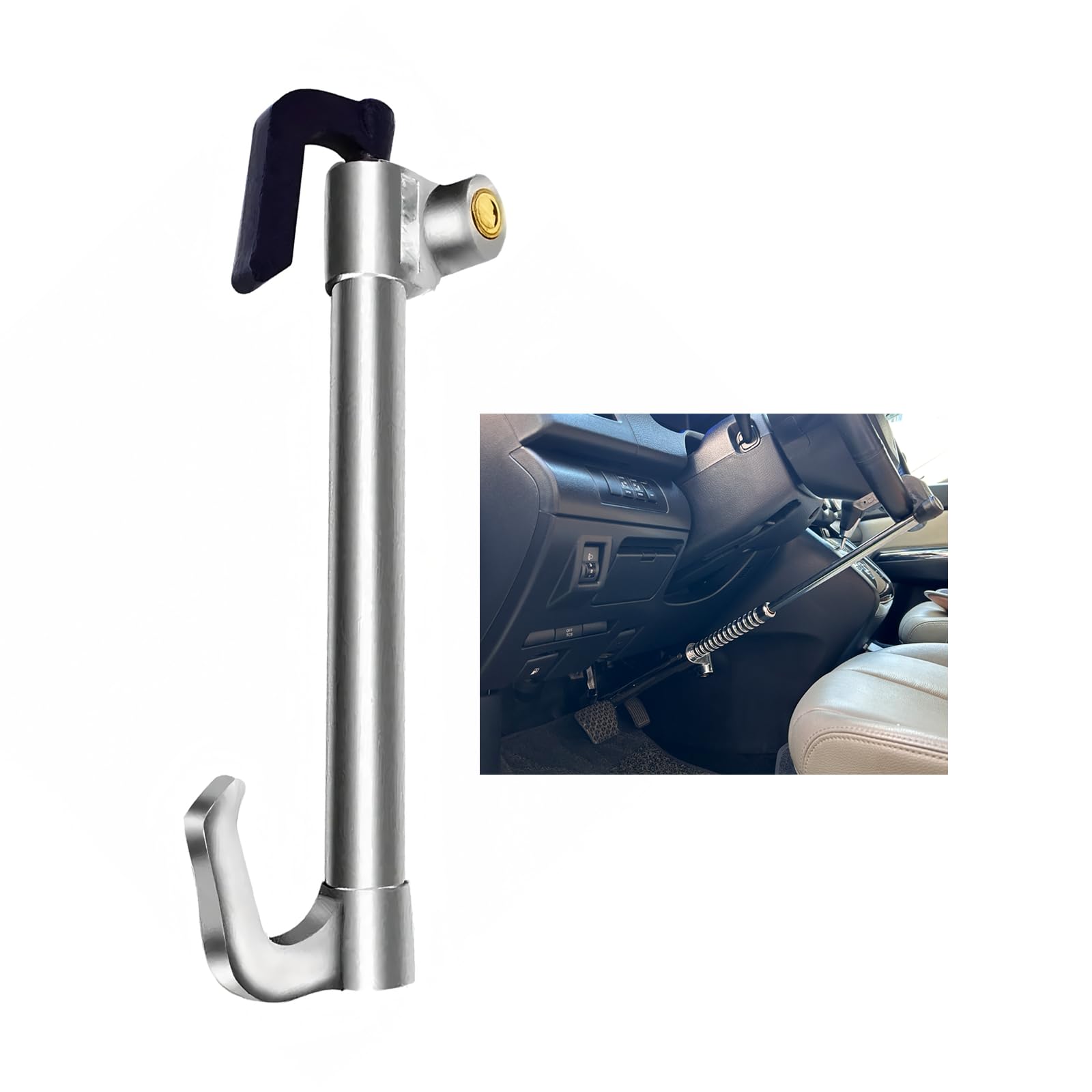 Photo 1 of ****MISSING PCS  ****HMYMYHM Universal Anti-Theft Steering Wheel Brake Lock Telescopic Double Hook Car Clutch Pedal Lock Suitable for Car Truck SUV Truck Security Maximum 34 Inch