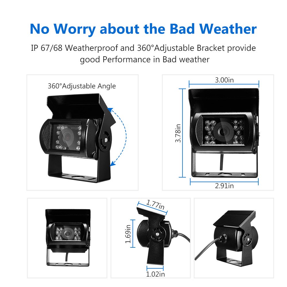 COOCHEER Backup Camera HD Rear View Reverse Backup Parking Camera CMOS IP68 Rating Waterproof Camera with 18 Night Vision,Parking Assistance System for Cars Bus Trucks