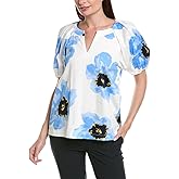 Anne Klein Womens V Neck Blouse W Raglan Puff Sleeves