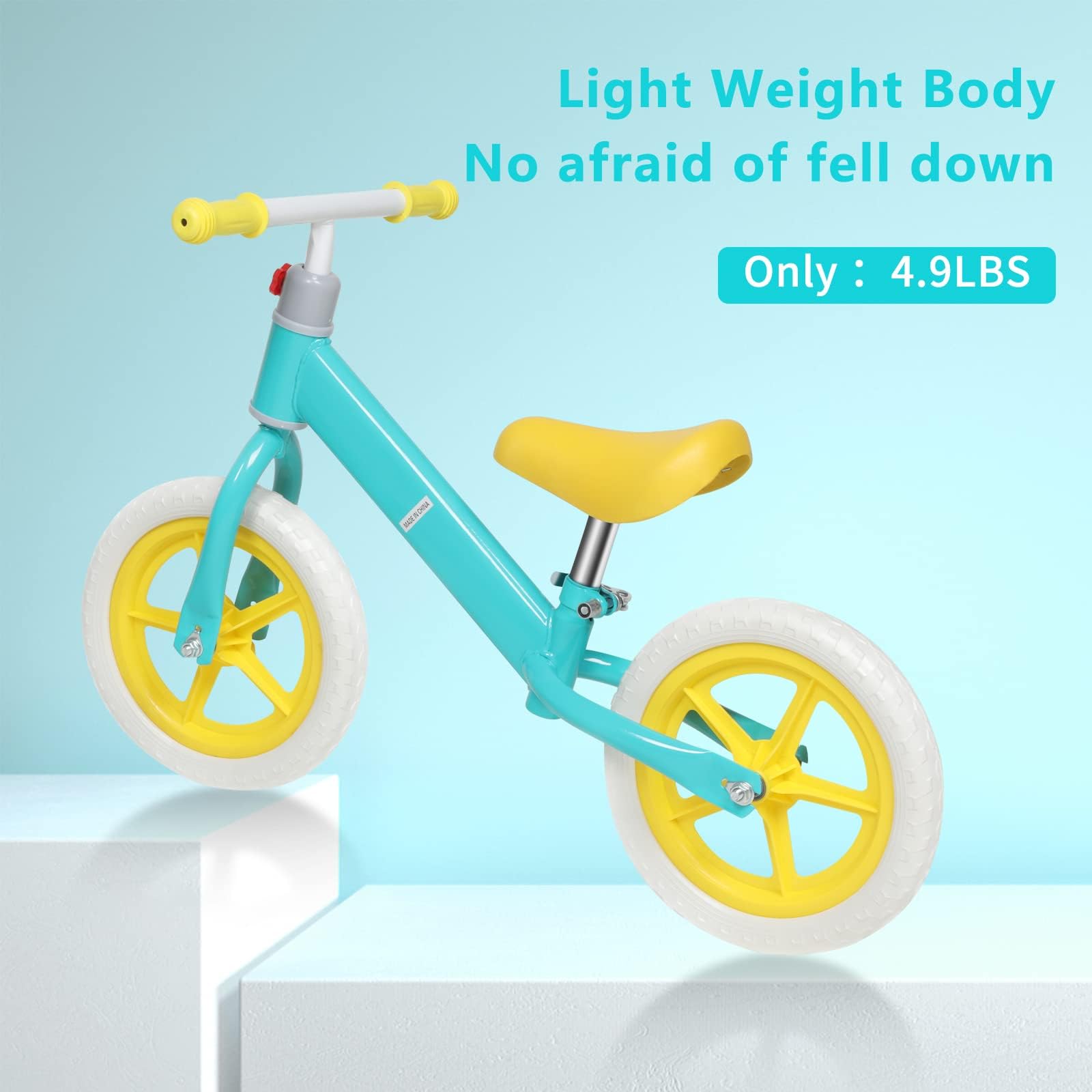 11 inch Kids Balance Bike for Over 3 Years Old Children, Adjustable Heights, Carbon Steel & PE Tires, Light Blue