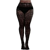 GORGLITTER Women's Floral Lace Fishnet Tights Sexy High Waist Mesh Stockings