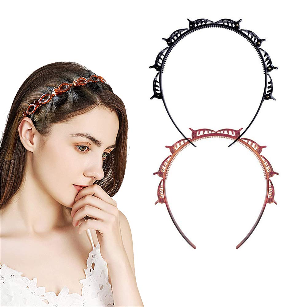 Double Bangs Hairpin, 2pcs Hairpin Headbands, Twist and Clip Headband/Korean Braided Headband/Hairpin Hair Band/DIY Hairband Non-slip for Women Girls