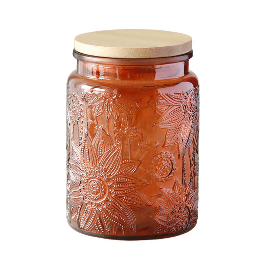 ANSQU Vintage Glass Kitchen Storage Counter Jars, 700ml with Lids, Coffee Container for Ground Coffee, Tea, Sugar, Bath Salts & More (Brown, 1Pack)