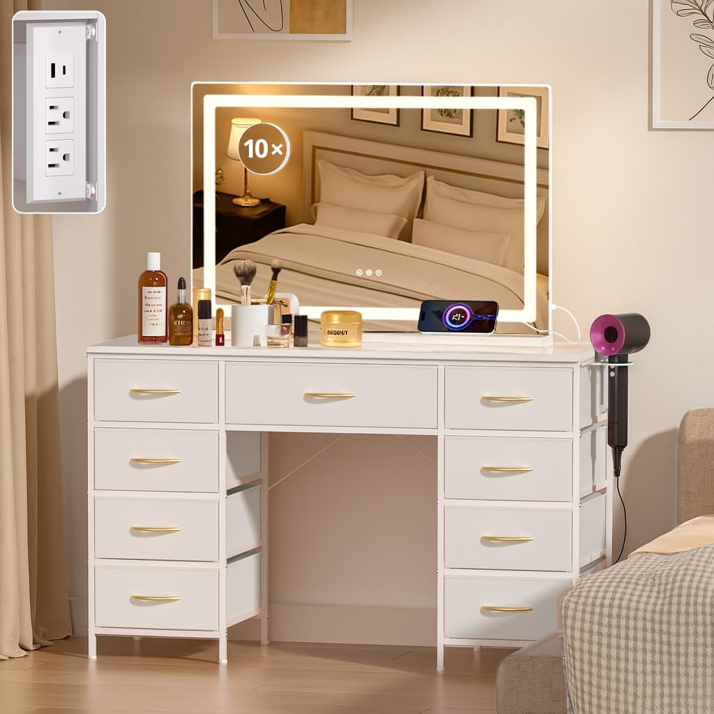 Photo 1 of *** BOXES OR MORE IS MISSING*ONLY PART OF ITEM INCLUDED***
COMHOMA Vanity Desk with Large 35" Mirror,LED Lights and Power Outlet,Makeup Table with 9 Storage Drawersand HD Mirrors,3 Color Modes Adjustable Lighting for Bedroom Dressing Room(White)*** BOXES 