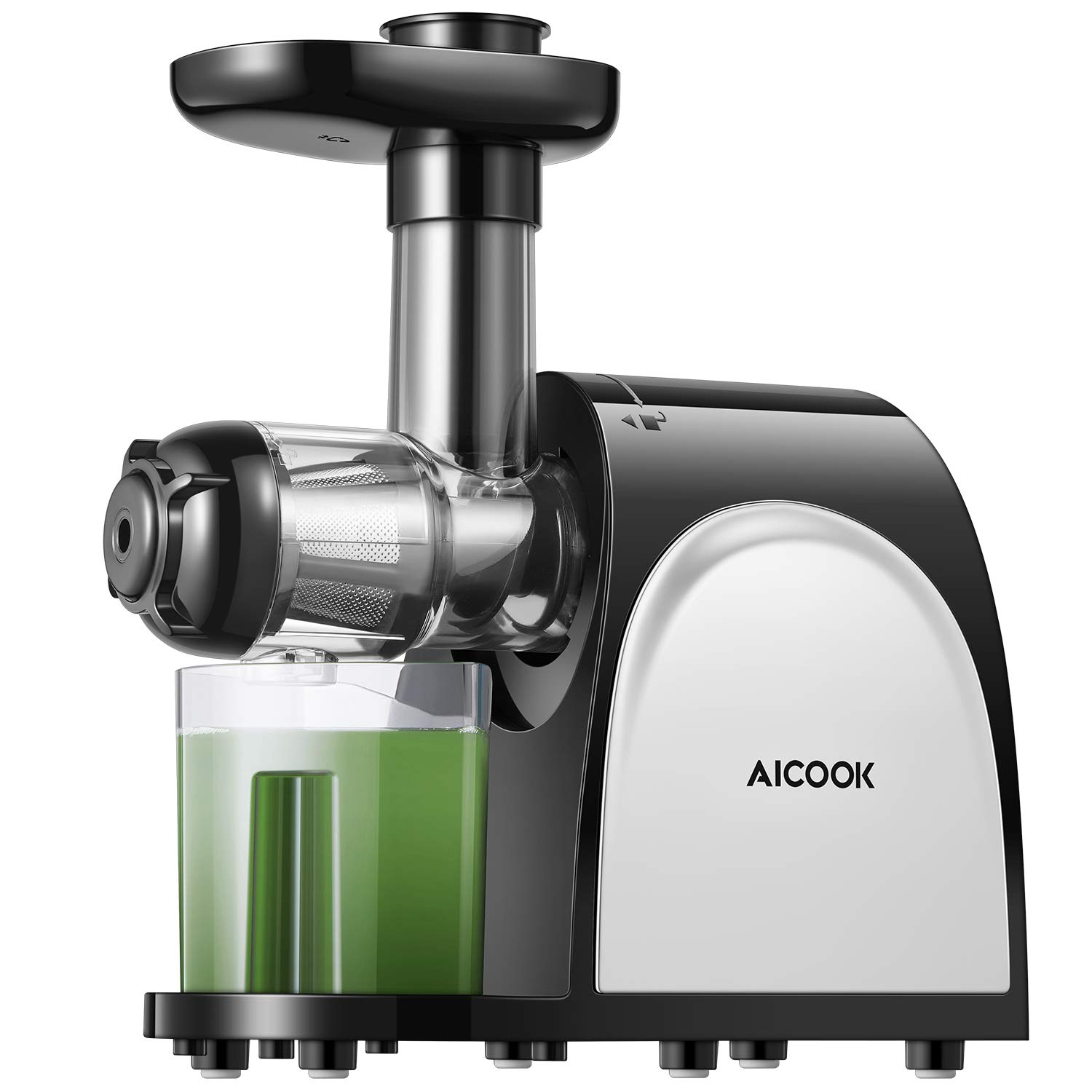 Juicer, Aicook Slow Masticating Juicer, Cold Press Juicer Machine Easy to Clean, Higher Juicer Yield and Drier Pulp, Juice Extractor with Quiet Motor and Reverse Function, BPA-Free, with Recipes
