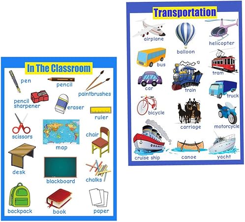 Amazon 学習ポスター ウォールチャート 壁ポスター ポスター 知育玩具 英語学習 乗り物 教室 ２枚 英語 外国語 おもちゃ