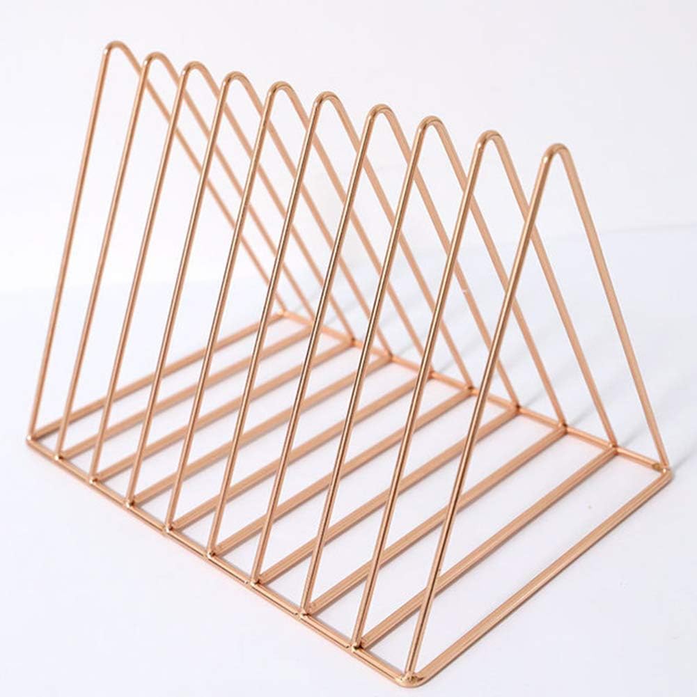 Elise Triangle iron shelf, simple wrought desktop storage rack magazine, bookend file rack office Stationery Organizer Holder,Pink (Color : Pink)