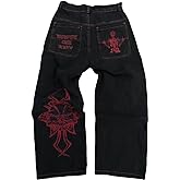 Y2K Jeans Men's Hip Hop Vintage Skull Embroidery Wash Denim Pants Gothic Straight Tube Loose Wide Leg Pants
