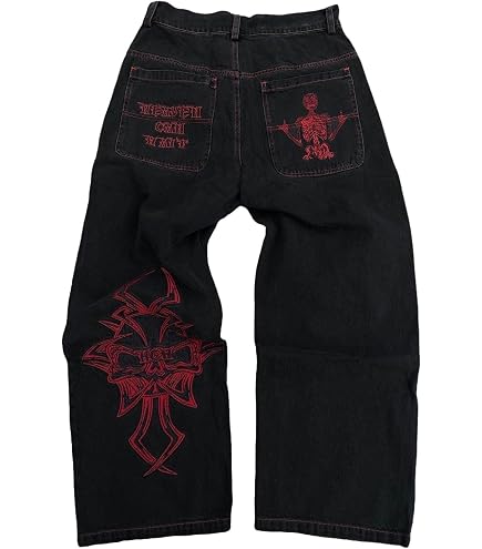 OATSBAS Y2K Beggy Jeans for Women Men Denim Pants Skull Embroidery