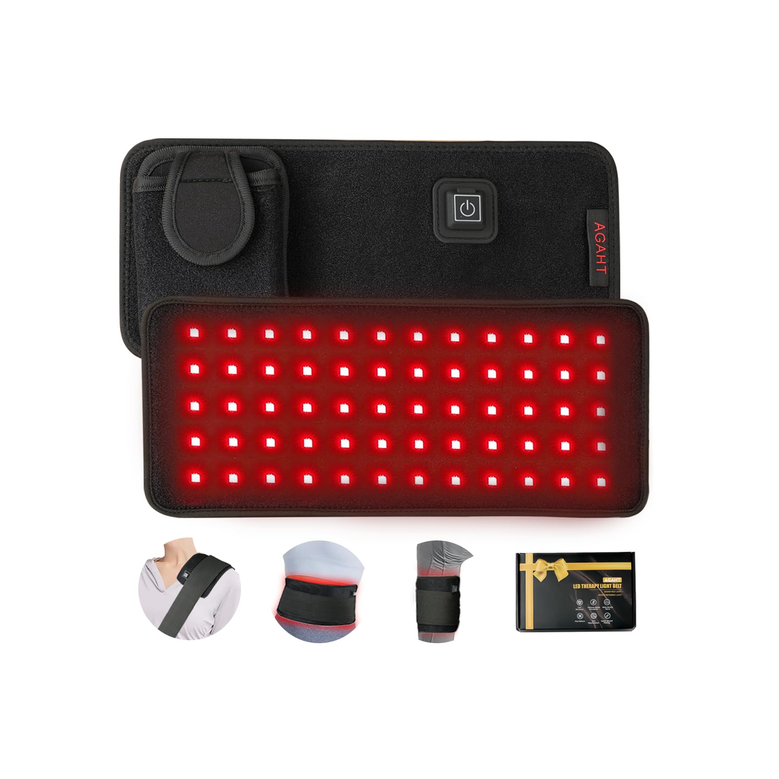 Photo 1 of Rechargeable 60-Beads Red Light Therapy LED Pad, 5.5 X 11.8 Inch, Wearable 850nm & 660nm Infrared Belt for Neck Knee Body with Built-in 1500mAh Battery & Auto Timer