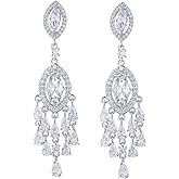 DIAMANTIO 18K Gold Plated Chandelier Earrings for Women – Vintage-Inspired Cubic Zirconia Dangle Earrings, Bridal Statement Jewelry