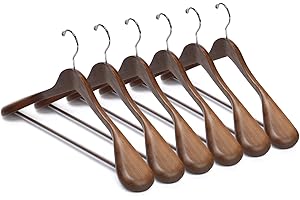 Nature Smile Luxury Wooden Suit Hangers 6 Pack Wood Coat Hangers Jacket Outerwear Shirt Hangers,with Extra-Wide Shoulder, 360 Degree Swivel Hooks & Anti-Slip Bar with Screw(Retro Color)