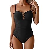 Aidonger One Piece Bathing Suit for Women Tummy Control Swimsuit Ruched Slimming Swimwear Cutout Swim Suit