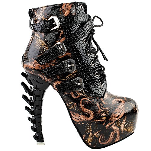 SHOW-STORY-Punk-Black-Snake-Print-Lace-Up-Buckle-Bone-Heels-Platform-Ankle-BootsLF80648
