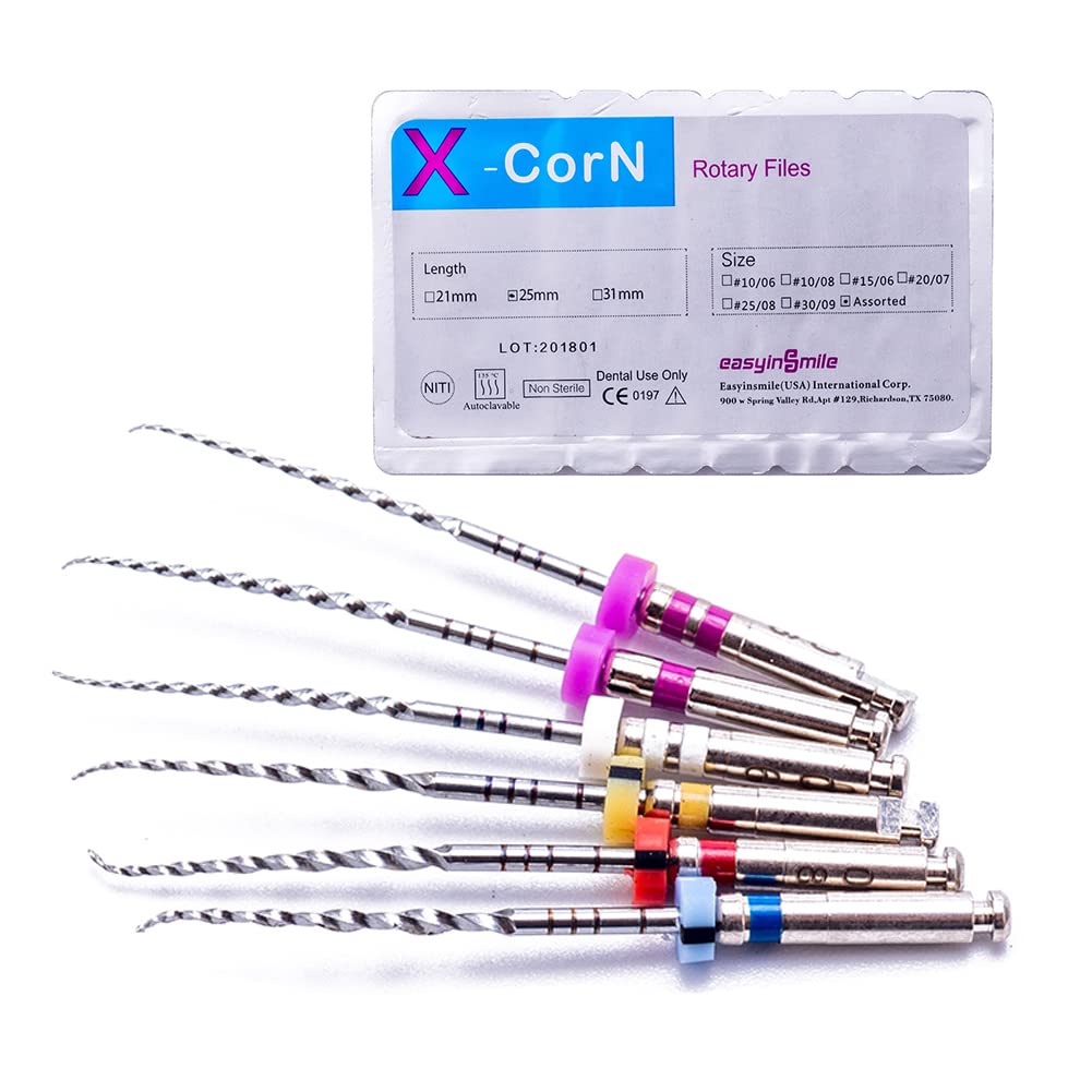 6 Limes Rotatives Endodontiques X-Corn NITI 25mm - Pour Traitement Canalaire - Marque Easyinsmile