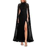 Lrady Women's Summer Wedding Guest Dress Halter Neck Sexy Split Cocktail Party Maxi Long Formal Dresses with Cape