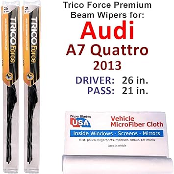 Amazon Com Premium Beam Wiper Blades For 2013 Audi A7 Quattro Set Trico Force Beam Blades Wipers Set Bundled With Microfiber Interior Car Cloth Automotive