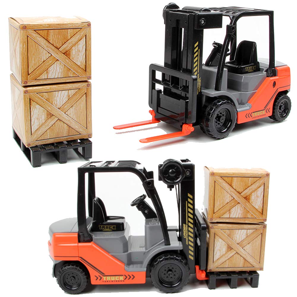 Photo 1 of Liberty Imports Toy Forklift Truck with Pallet & Cargo - 1:22 Scale Friction Powered Wheels & Manual Lifting Control - Warehouse Lifting Vehicle for Kids Play