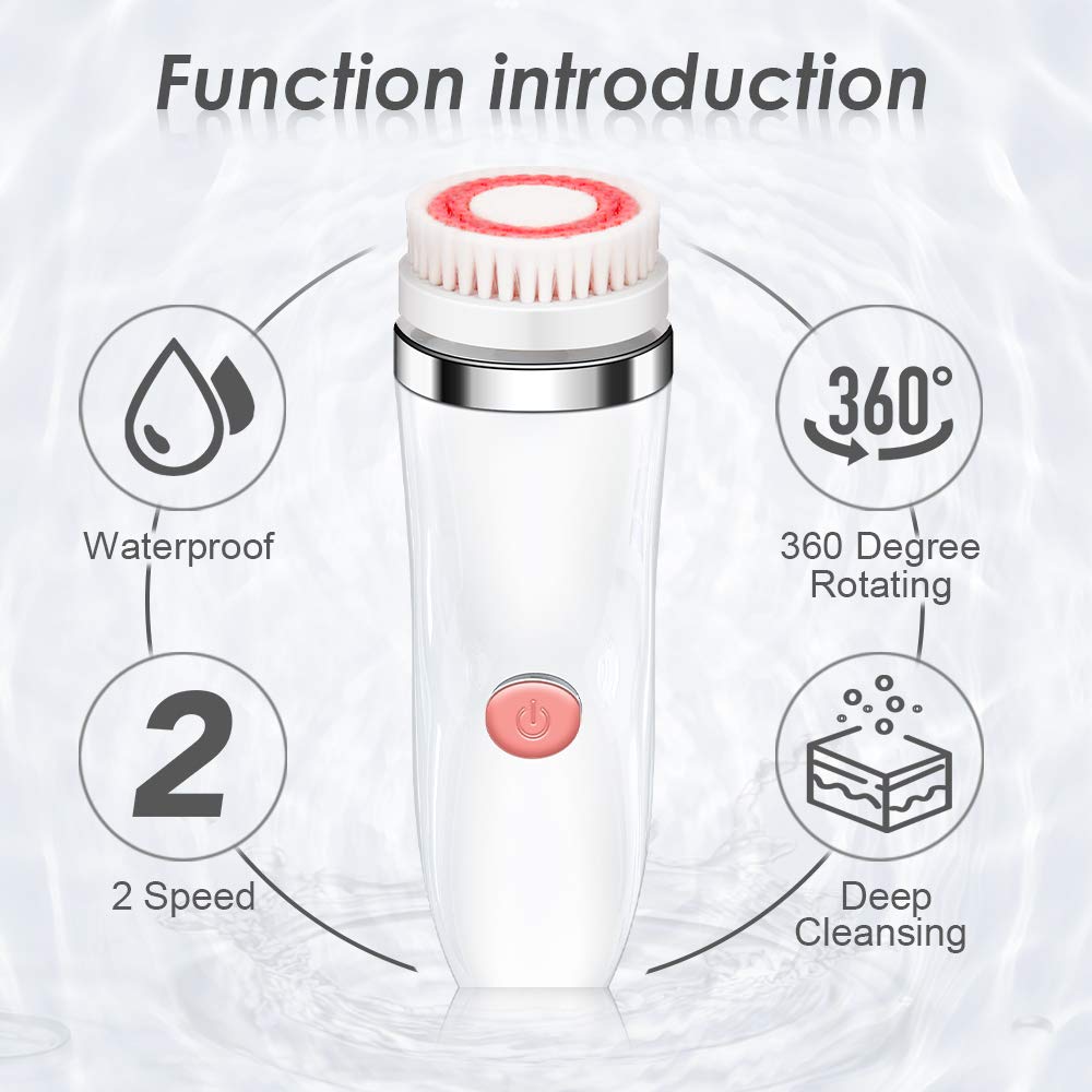 Facial Cleansing Brush Gift Kit, JOMARTO Waterproof Facial Cleansing Devices, Spin Brush with Replaceable Brush Heads, USB Rechargeable for Deep Cleansing, Gentle Exfoliating and Removing Blackhead: Beauty