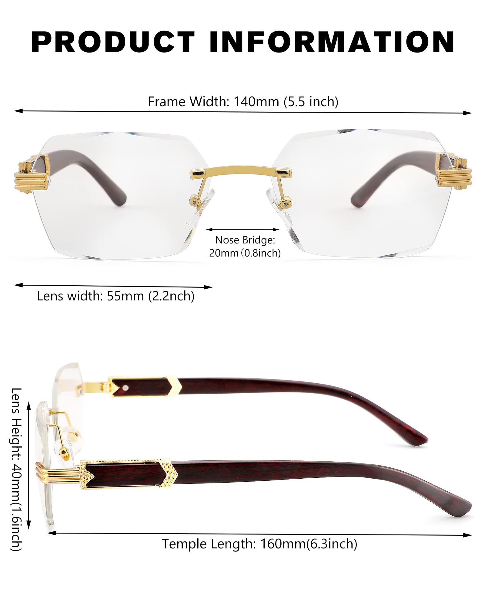 Pro Acme Rimless Rectangle Sunglasses for Men Women Hexagon Shade Eyewear Frameless y2k Glasses