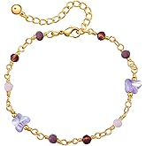 Yumikoo 18k Gold Plated Bracelets for Women Fashion (Purple Butterfly Purple Beads)