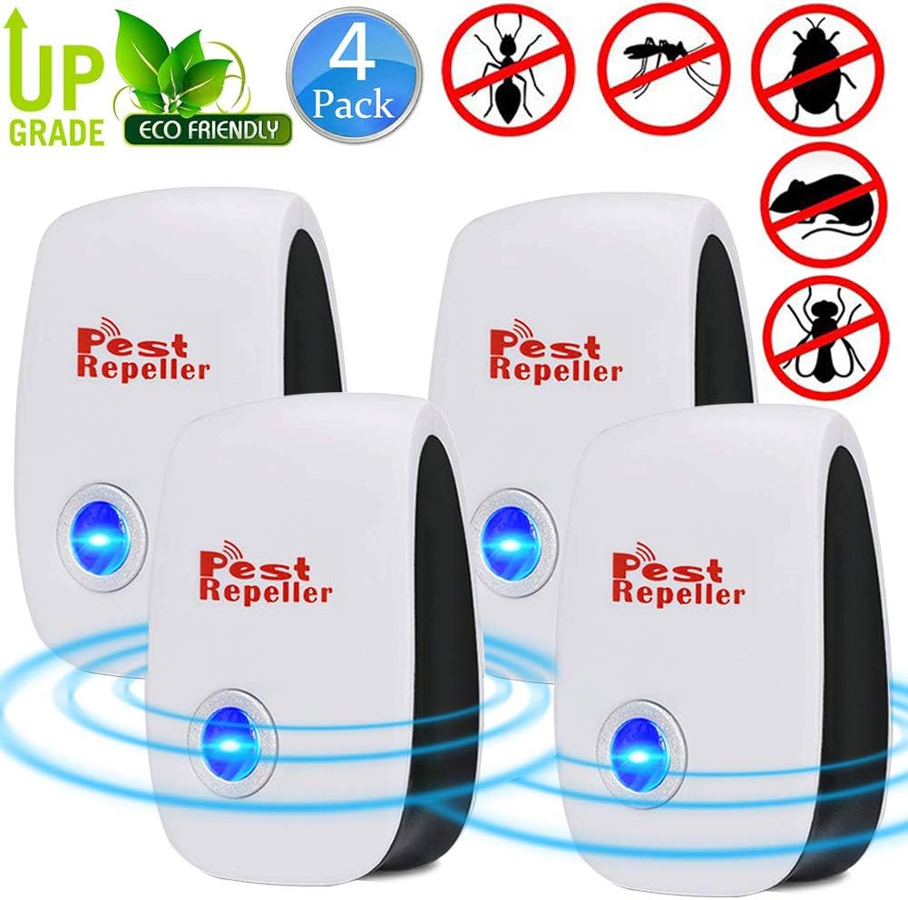 BESTZY Ultrasonic Pest Repeller,4Pcs Mouse & Rat Control Insect & Rodent Repellent For Mosquitos,Flies,Wasps,Ants,Spiders,Bed Bugs,Fleas,Roaches,Rats,Mice