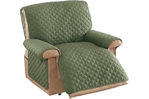 Collections Etc Reversible Quilted Jumbo Recliner Cover, Spill-Resistant with Ties - Covers Seat Bottom, Seat Back and 2 Seat Arms (Jumbo Recliner, Olive/Sage)