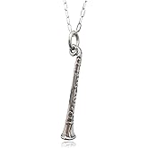 EnCharmed Sterling Silver Clarinet Musical Instrument 3D Charm Necklace, 18"
