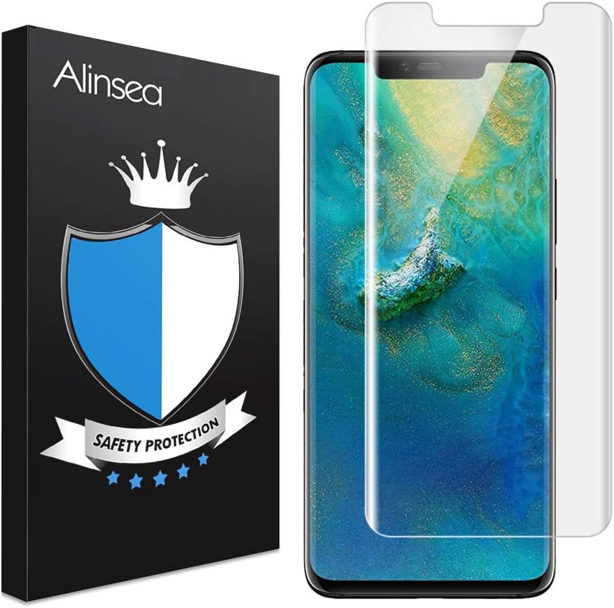 Alinsea for Huawei Mate 20 Pro Screen Protector Tempered Glass [Full Adhesive] [Case Friendly] [3D Glass] [Support Fingerprint Reading] Anti-Scratch Anti Bubbles Film for Huawei Mate 20 Pro