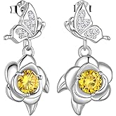 Jewmon Valentines Day Gifts for Her Butterfly Rose Flower Earrings for Women 925 Sterling Silver Rose Butterfly Birthstone Earrings Stud Birthstone Jewelry Gifts for Wife Girlfriend Mom