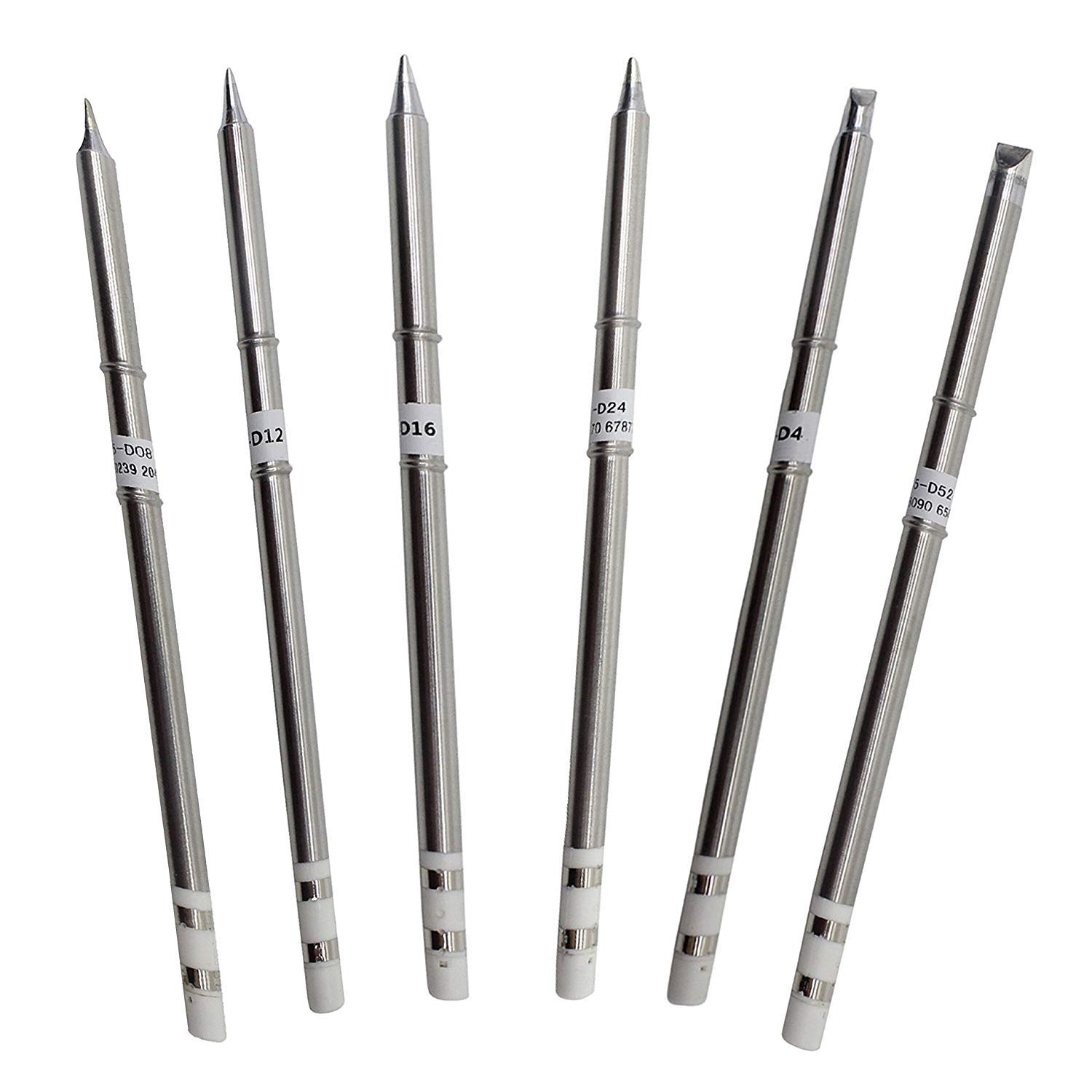 FEITA Soldering Iron Tips T12 Electrical Solder Tip Kits for Micro Electric Soldering Station, Small Pencil Soldering Iron, Mini Solder Pen Accessory (T15-D08/D12/D16/D24/D4/D52, 6-Piece)