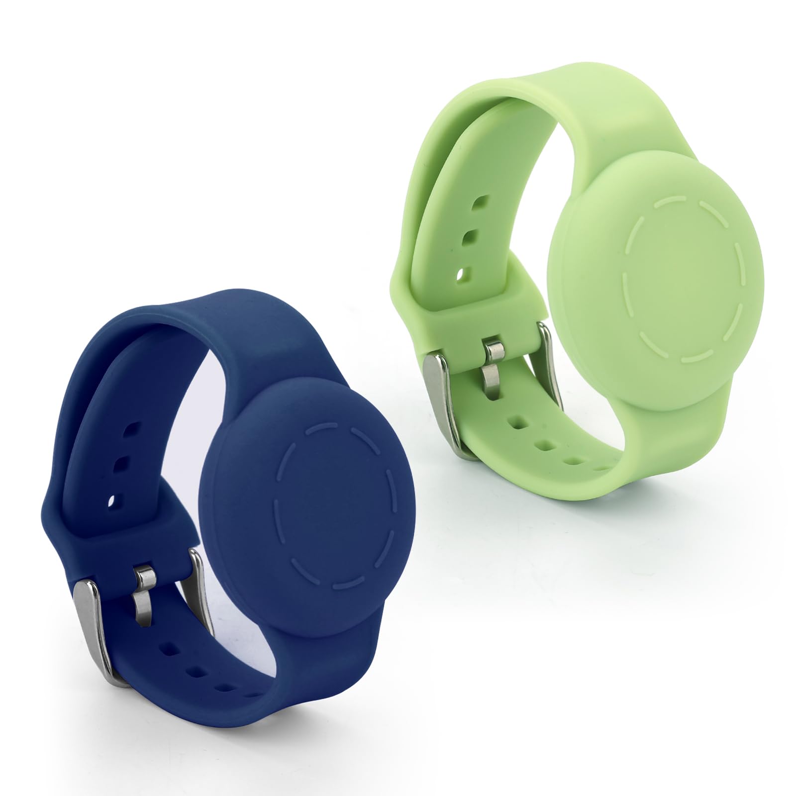 SAVITA 2pcs Kids Wristband for Airtag, Waterproof Light Silicone Bracelet Case Holder Compatible with Apple Air Tag Adjustable Soft Watch Strap Band for GPS Tracking Tagging (Dark Blue, Light Green)
