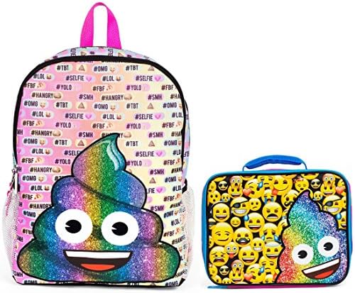 Emoji Rainbow Poo Print 16" Backpack and Insulated Lunchbox Set