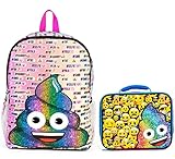 Emoji Rainbow Poo Print 16 Backpack and Insulated Lunchbox Set