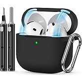 MCTOPZO for AirPods 4 Case 2024 Come with Cleaner Kit,Soft Silicone Protective Cover for Apple AirPods 4th Generation Cases with Keychain,Compatible with AirPod 4 Case for Women Men-Magnetic Black