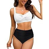 GVAOO Women's High Waisted Bathing Suit Set Tummy Control Swimsuit Ruched Bottom Push Up Twist Front Top Bikini
