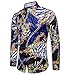 Versaces Men Shirt Fashion Digital Printing Lapel Long Sleeve Shirt, Navy Blue, L