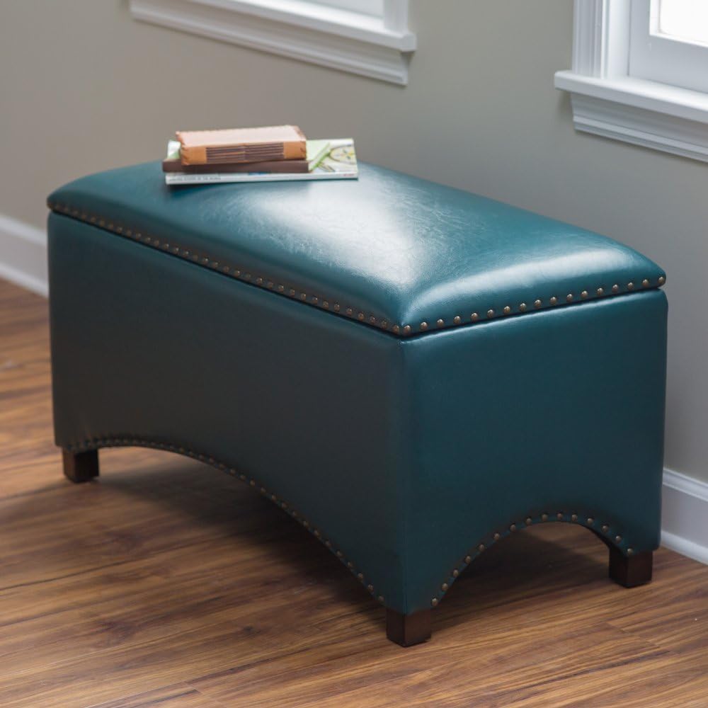 Premium Nailhead Storage Bench - Modern Leather Window Seating Organizer Home Furniture Living Room Bedroom Entryway Indoor Flip Top (Teal)