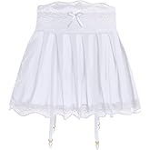 Men's Sissy Crossdressing Lingerie Sheer Mini Skirt with Garters Belt Strappy Lace Trim Tulle Micro Skirts Underwear
