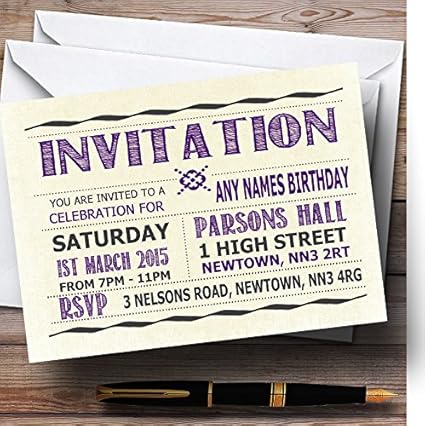 Amazon Typography Wordアートパープルpersonalized誕生日パーティー招待状 0 Invitations 招待状 文房具 オフィス用品