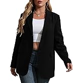 Womens Plus Size Casual Blazer Jackets Long Sleeve Open Front Buttons Work Office Lapel Blazers with Pockets