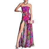 Women Tube Top Dress Tiger Stripe Mesh Patchwork Maxi Dress Strapless Sexy High Slit Long Dresses Party Clubwear