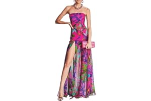ABYOVRT Women Tube Top Dress Tiger Stripe Mesh Patchwork Maxi Dress Strapless Sexy High Slit Long Dresses Party Clubwear