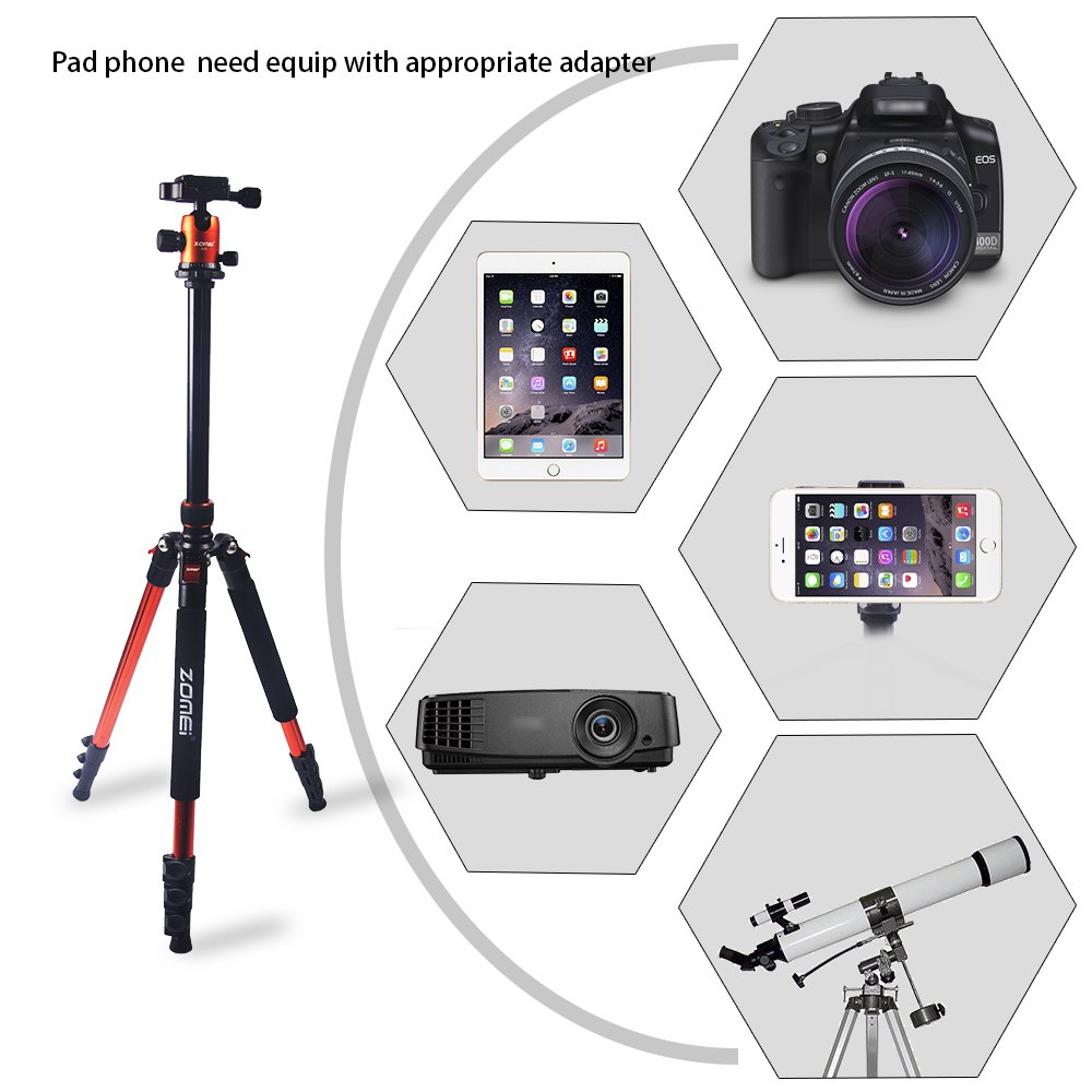 ZOMEi Q555 Lightweight Alluminum Alloy Camera Tripod with 360 Degree Ball Head + 1/4\