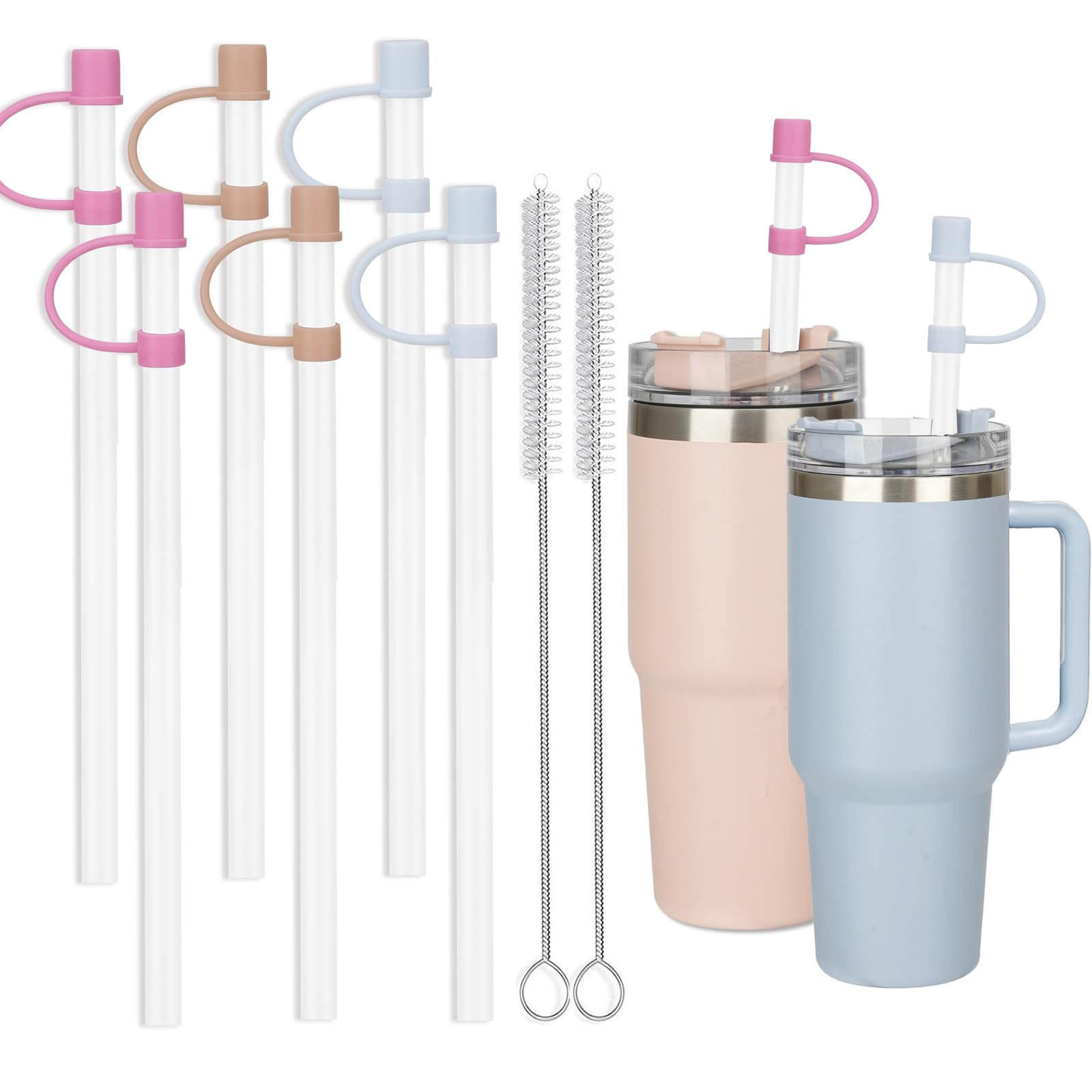 Photo 1 of 6 Straws with Cover Cap for Stanley 40oz Tumbler Replacement, Reusable Straw with Stopper Tips, Perfect for Stanley Cup with Handle H2.0, 14, 20, 30, 40oz Accessories