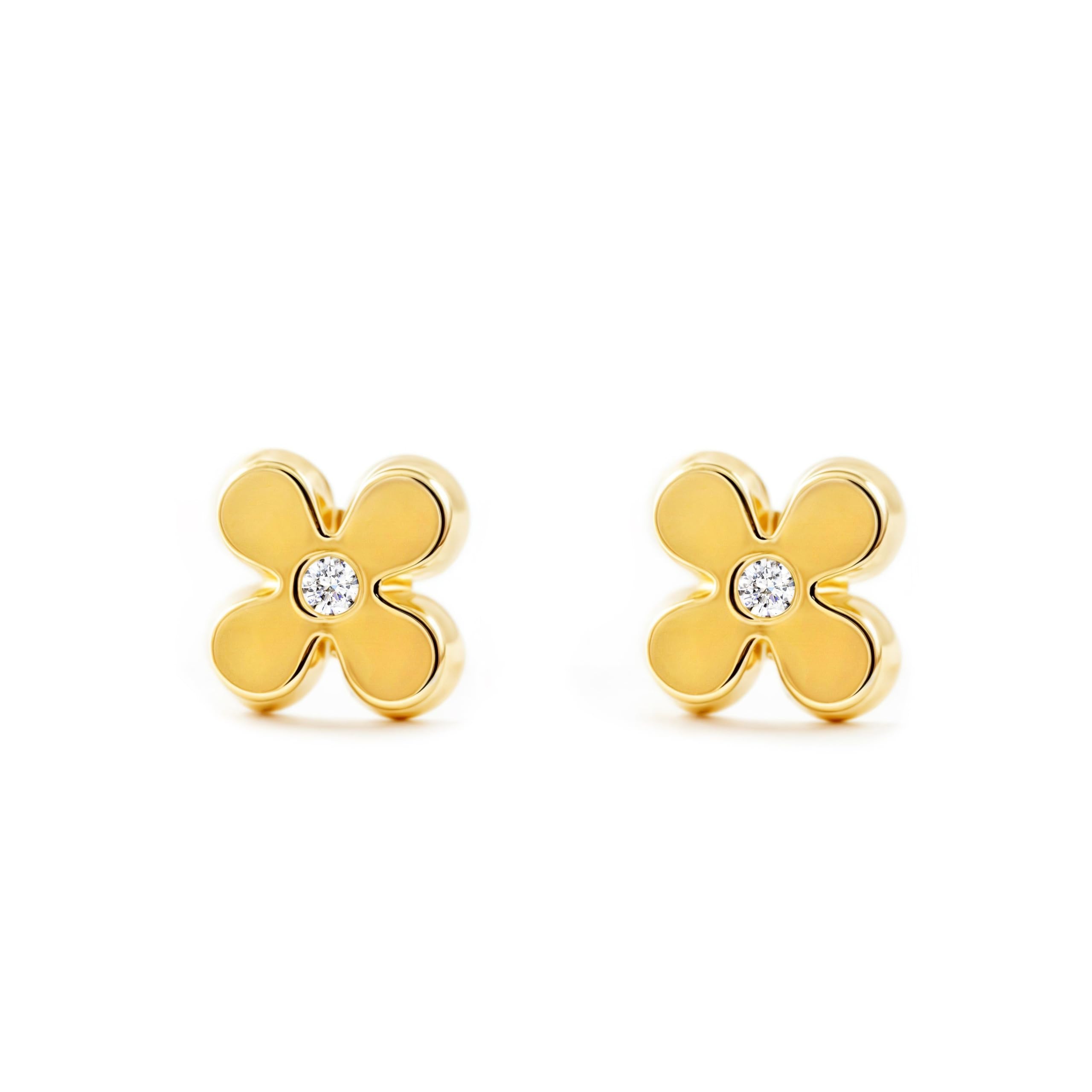 9ct Yellow Gold flower Children's Earrings